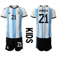 Billiga Argentina Paulo Dybala #21 Barnkläder Hemma fotbollskläder till baby VM 2022 Kortärmad (+ Korta byxor)